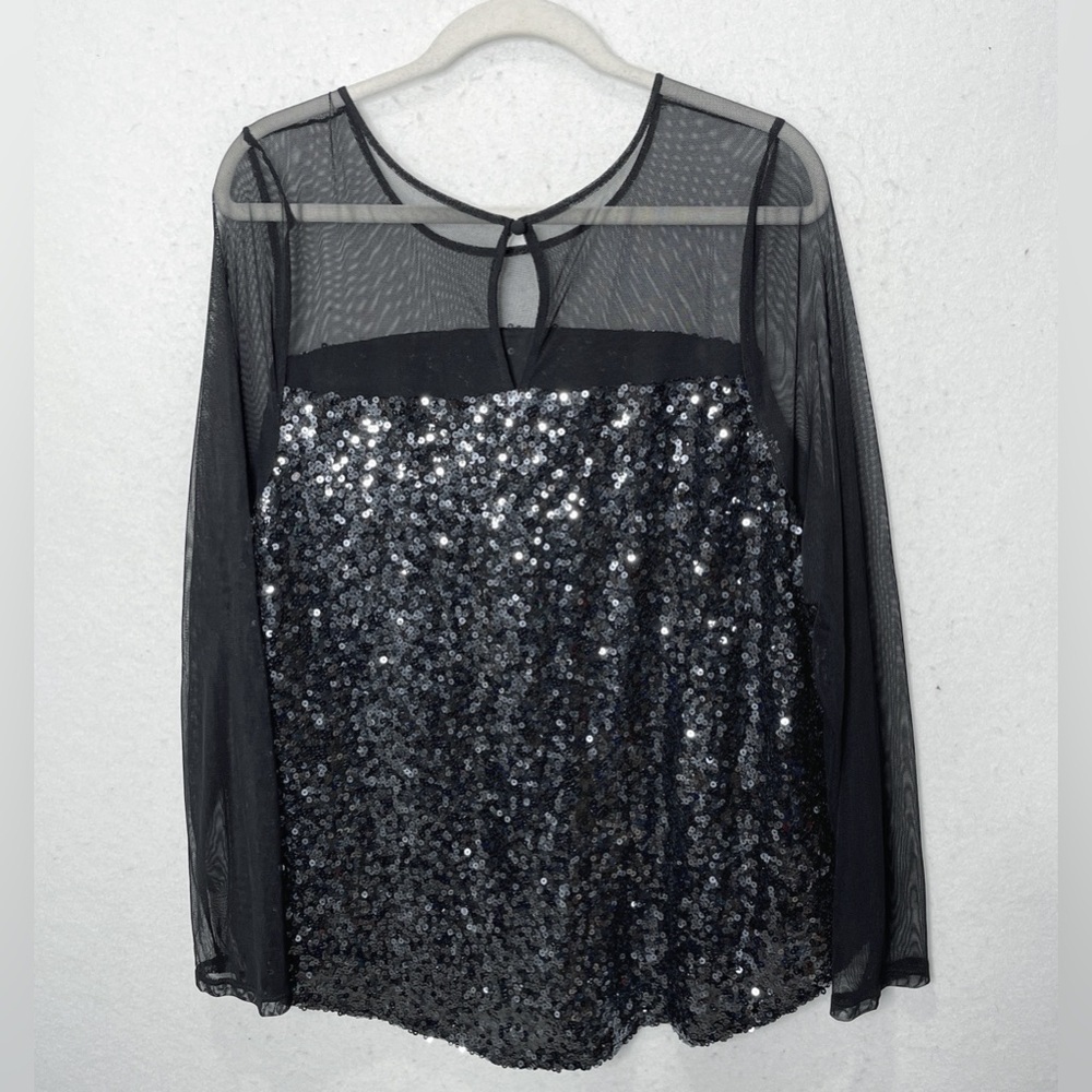 Torrid Black Long Sleeve Mesh And Sequin Top Size 1X Sophisticated Holiday Goth - Picture 7 of 12